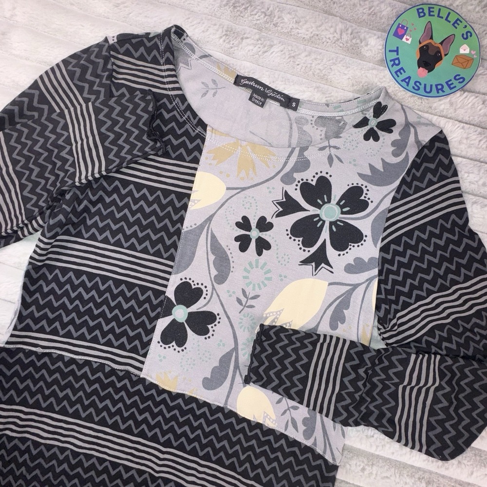 Gudrun Sjoden Dress‎ Tunic Top Women's Small Modal Floral Patchwork Striped Gray